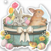 バニーイースターフラワーバスケット |ダイカットのシール シール (正面)