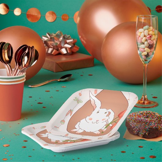 バニーウィズチューリップ春ホリデーラビット ペーパープレート