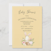 バニーウォータカラーフローライエローガールベビーシャワー 招待状 (正面)