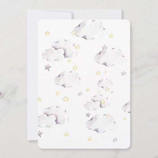 バニーウォーターカラーエレガントかわいい男の子の赤ちゃんシャワー 招待状 (裏面)