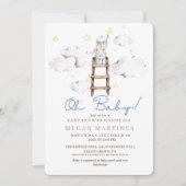 バニーウォーターカラーエレガントかわいい男の子の赤ちゃんシャワー 招待状 (正面)