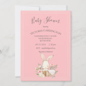 バニーウォータースカラーフローラピンクガール赤ちゃんシャワー 招待状 (正面)