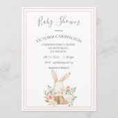 バニーウォータースカラーフローラピンクガール赤ちゃんシャワー 招待状 (正面)