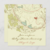 バニーウサギと花ニュートラル赤ちゃんシャワー 招待状 (正面/裏面)