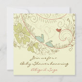 バニーウサギと花ニュートラル赤ちゃんシャワー 招待状 (正面)