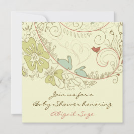 バニーウサギと花ニュートラル赤ちゃんシャワー 招待状