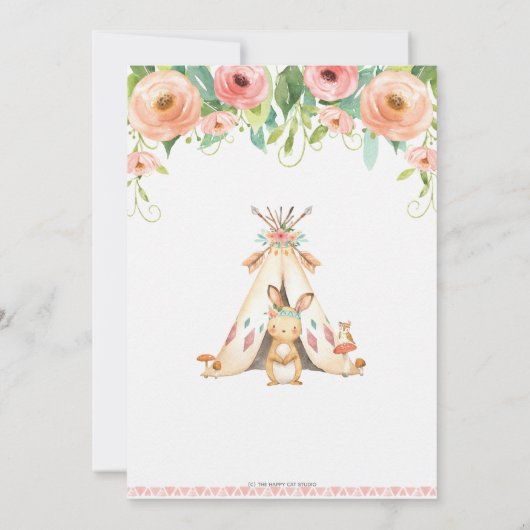 バニーウサギのベビーシャワーの森林Bohoの種族の女の子 招待状 (裏面)