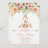 バニーウサギのベビーシャワーの森林Bohoの種族の女の子 招待状 (正面/裏面)