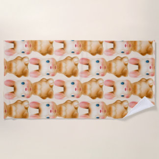 バニーウサギのヴィンテージクリーム ビーチタオル