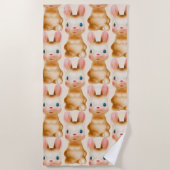 バニーウサギのヴィンテージクリーム ビーチタオル (正面)