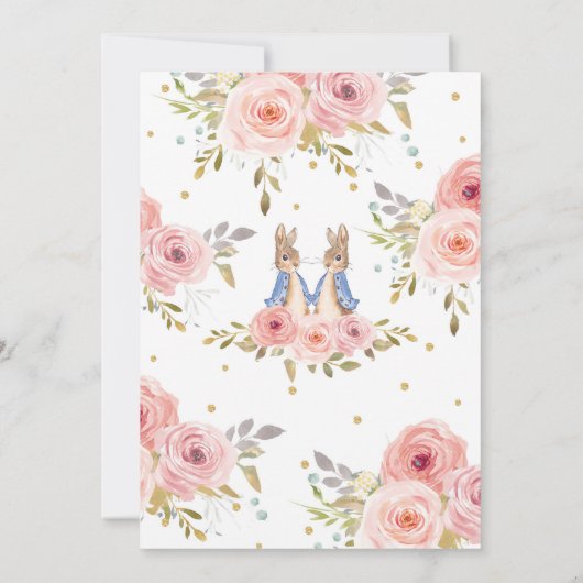 バニーウサギの双生児の女の子のベビーシャワーの招待状 招待状 (裏面)