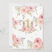 バニーウサギの双生児の女の子の第1誕生日の招待状 招待状 (裏面)