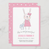 バニーウサギの女の子の誕生日の招待状 招待状 (正面/裏面)
