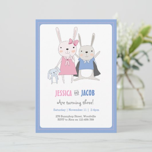 バニーウサギは誕生日の招待状を結び付けます 招待状 (スタンド正面)