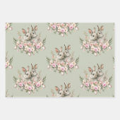 バニーウサギフローライースターブランチオリーブカラー ラッピングペーパーシート (正面)