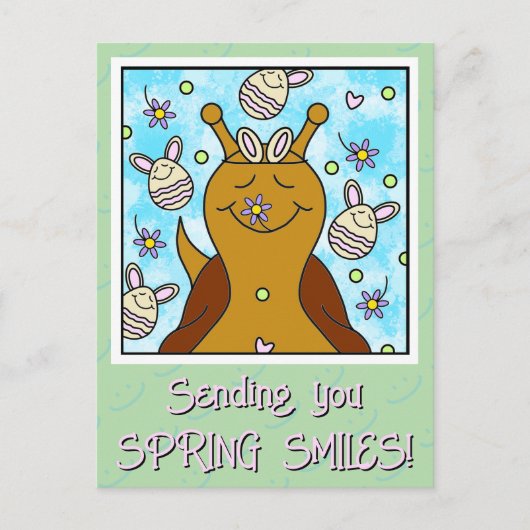 バニーエッグとキュートなカタツムリスマイルイースター | シーズンポストカード (正面)