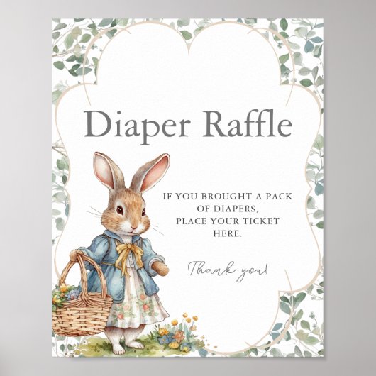 バニーオンザウェイガールベイビーシャワーおむつラッフル ポスター (正面)