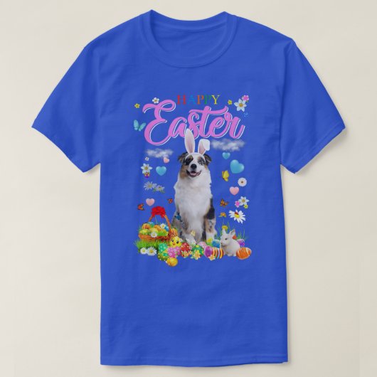 バニーオーストラリア羊飼い犬ハッピーイースターエッグ Tシャツ (デザイン正面)