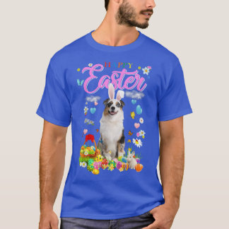 バニーオーストラリア羊飼い犬ハッピーイースターエッグ Tシャツ