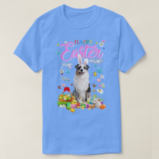 バニーオーストラリア羊飼い犬ハッピーイースターエッグ Tシャツ (デザイン正面)