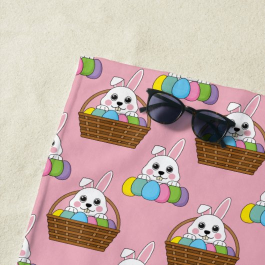 バニーカラフルイースターエッグハントバスケット |カスタマイズ ビーチタオル (インサイチュ)