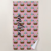 バニーカラフルイースターエッグハントバスケット |カスタマイズ ビーチタオル (正面)