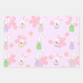バニーカラフルイースター卵の花のパターン ラッピングペーパーシート (正面3)