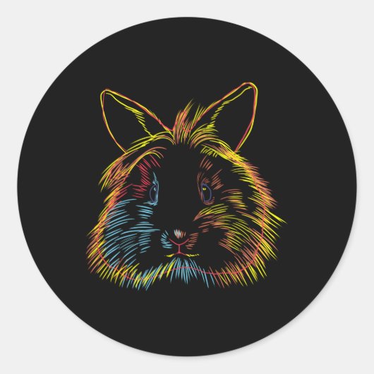 バニーカラフルライオンヘッドウサギ ラウンドシール (正面)