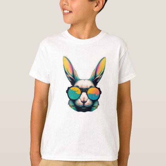 バニーカラフル顔サングラス男性へ付き、少年 Tシャツ (正面)