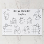 バニーカラーリング誕生日紙ランチョンマット ペーパーパッド (正面)