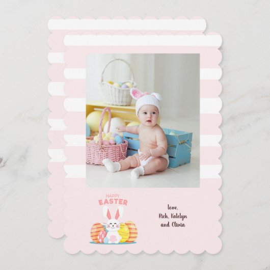 バニーカードが付いているイースター写真 招待状 (正面/裏面)