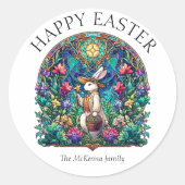 バニーガーデナーカラフルステンドグラス復活祭 ラウンドシール (正面)