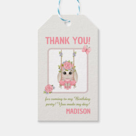 バニーガールかわいいバレリーナ誕生日ピンクフローラ ギフトタグ