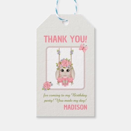 バニーガールかわいいバレリーナ誕生日ピンクフローラ ギフトタグ (正面)