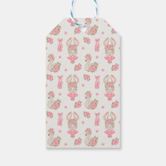 バニーガールかわいいバレリーナ誕生日ピンクフローラ ギフトタグ (裏面)