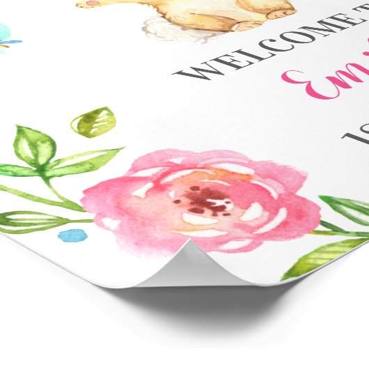 バニーガールファースト誕生日カラフルアニマルウェルカム ポスター (角)