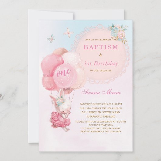 バニーガールファースト誕生日&バプテスマ招待状 招待状 (正面)