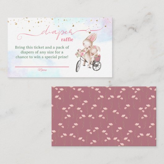 バニーガールベビーシャワーおむつラッフルチケット エンクロージャーカード (正面/裏面)