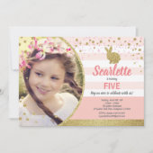 バニーガール誕生日写真の招待ピンク金ゴールド 招待状 (正面)