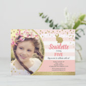 バニーガール誕生日写真の招待ピンク金ゴールド 招待状 (スタンド正面)