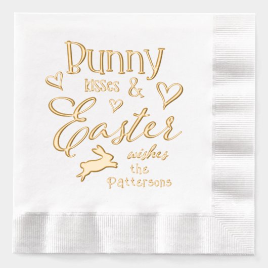 バニーキスイースターの願いパーソナライズされたの名前 箔ナプキン (正面)