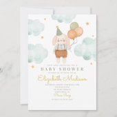 バニーキュートピンク&バロオンズクラウドベビーシャワー 招待状 (正面)