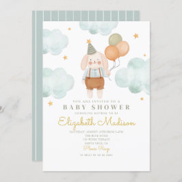 バニーキュートピンク&バロオンズクラウドベビーシャワー 招待状