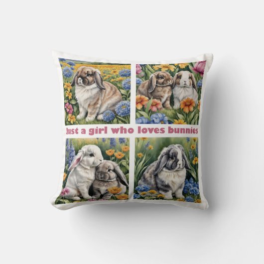 バニークッションが大好きな女の子 クッション (正面)