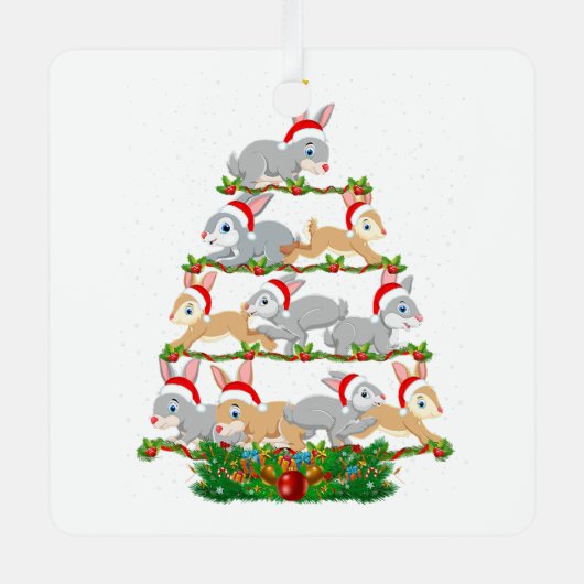 バニークリスマスツリーバニー動物愛好家クリスマス メタルオーナメント (正面)