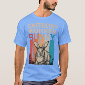 バニーグラフィックマッチングレトロ建築作業者E Tシャツ
