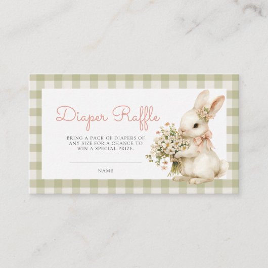 バニーグリーンジンガム赤ちゃんシャワーおむつラッフル エンクロージャーカード (正面)