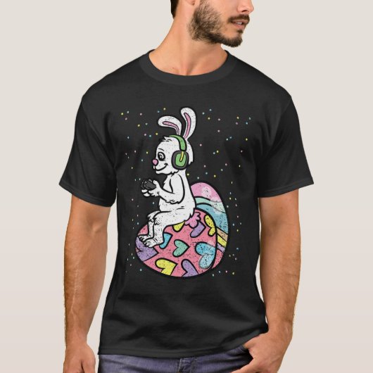 バニーゲーマーイースターゲーミングゲームコントローラー卵狩り Tシャツ (正面)