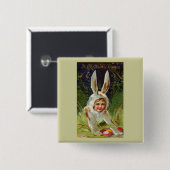 バニーコスチュームの女の子ヴィンテージ復活祭 缶バッジ (正面&裏面)