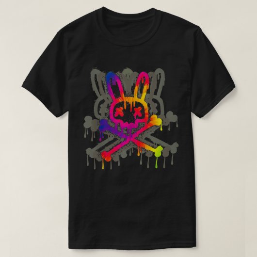 バニーサイケデリック絞り染めスカルとクロスボーン Tシャツ (デザイン正面)